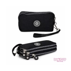 Monedero Organizador Negro de Nailon con 3 Compartimentos