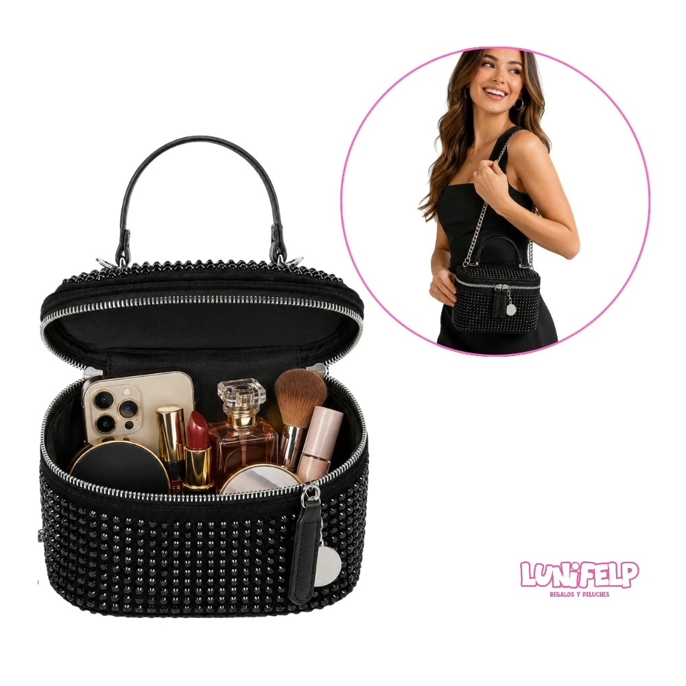 Mini Bolso Joya Negro con Pedrería y Cadena - Imagen 4