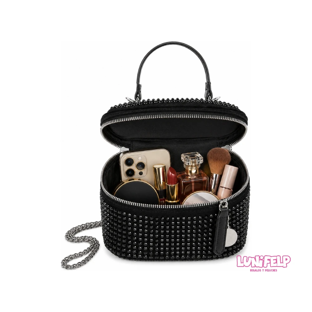 Mini Bolso Joya Negro con Pedrería y Cadena