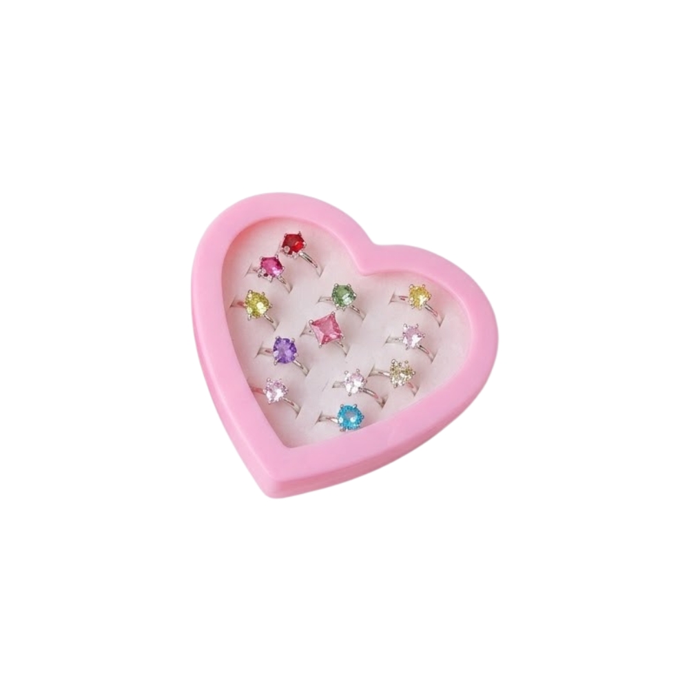 Set de Anillos Infantiles Brillantes con Estuche de Corazón - Imagen 2