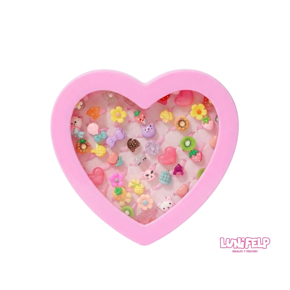 Set de Anillos x 36 Unidades con Estuche de Corazón