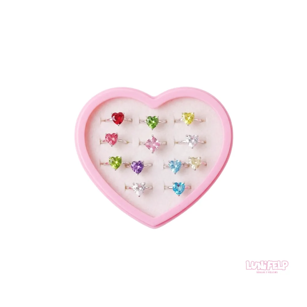 Set de Anillos Infantiles Brillantes con Estuche de Corazón - Imagen 4