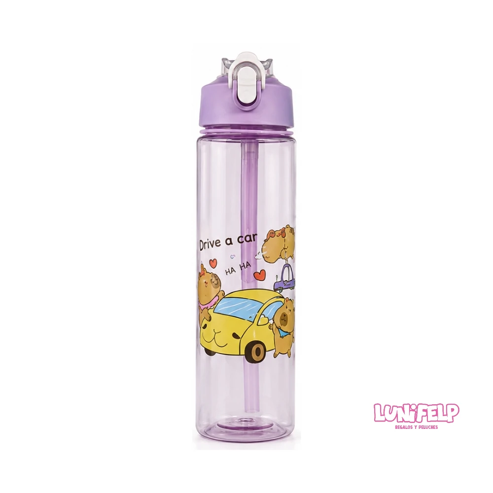 Botilito Motivacional Capibara 600ml con Pitillo y Tapa Antiderrame - Imagen 4