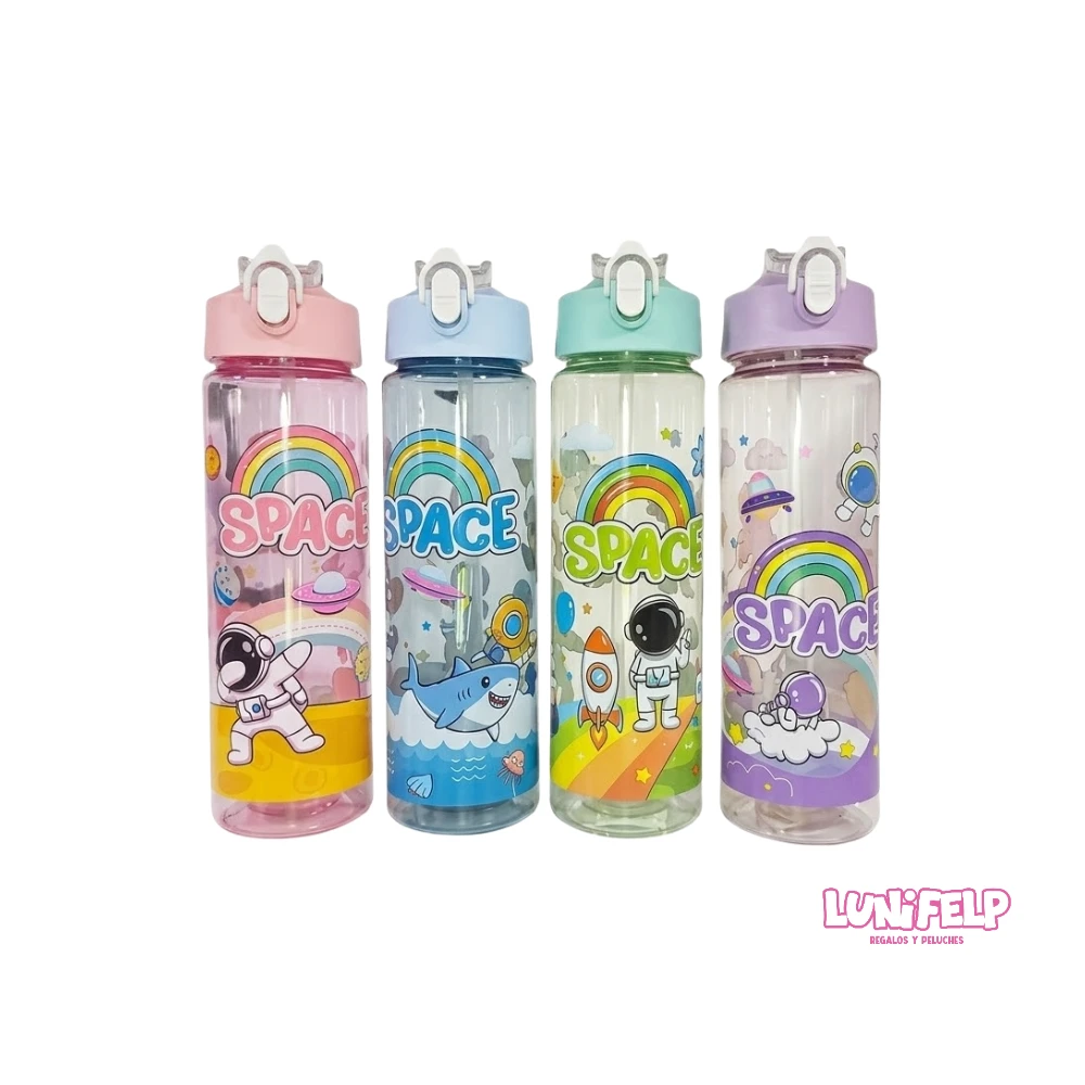 Botilito Infantil Space 600ml con Pitillo y Tapa Antiderrame