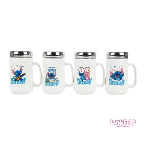 Mug de Cerámica Stitch con Tapa Espejo | Taza Térmica Lilo & Stitch (15cm)