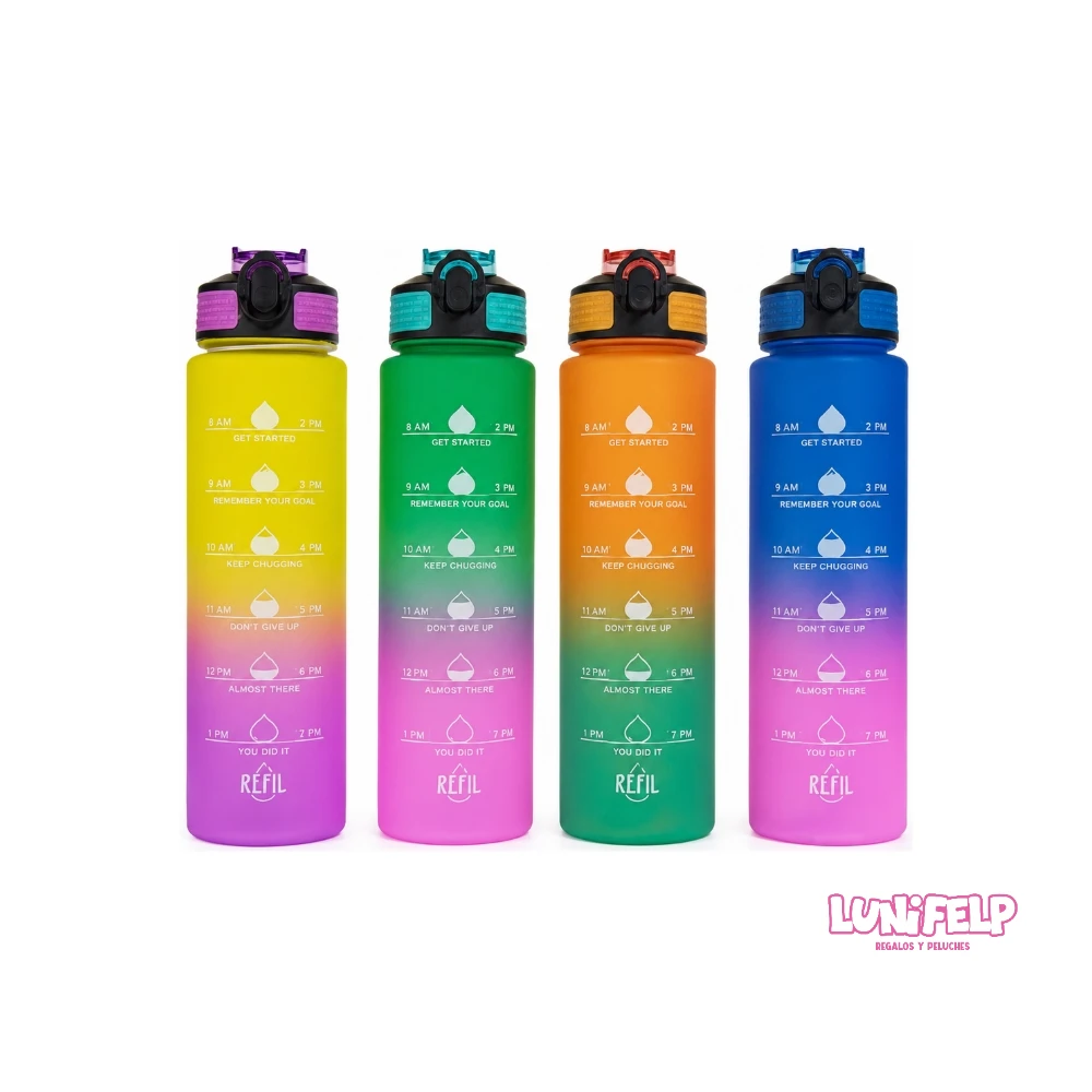 Botilito Motivacional 1000ml con Medidor de Tiempo y Tapa Antiderrame