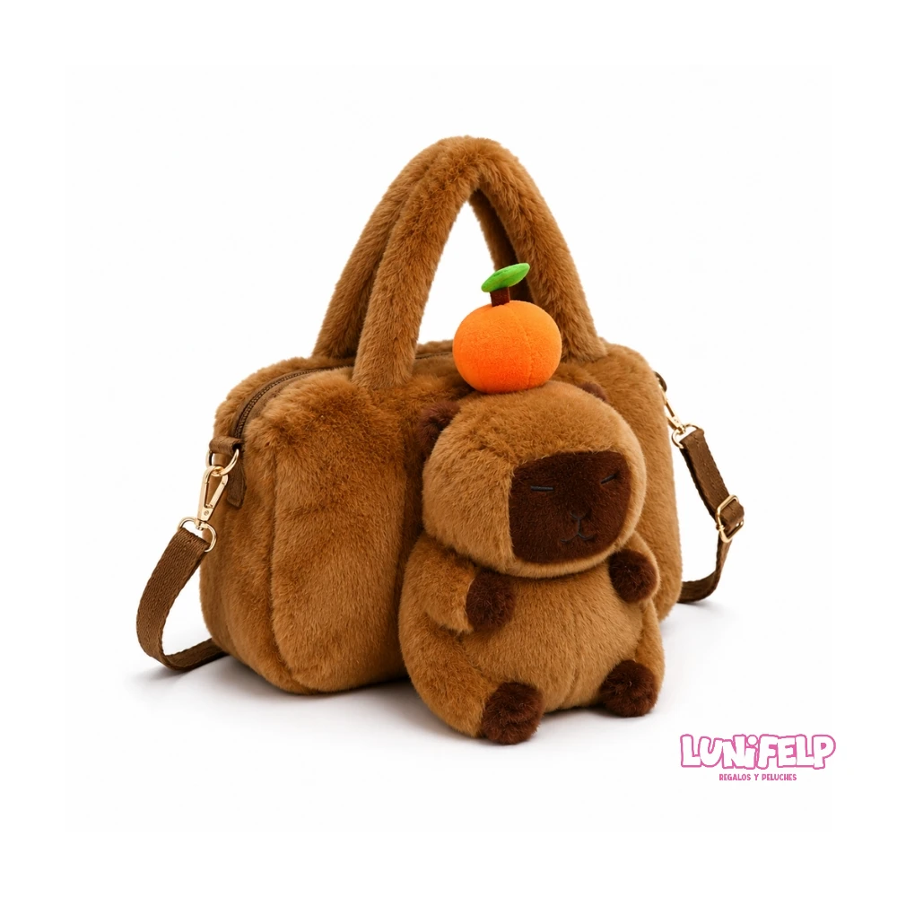 Bolso de Peluche Capibara con Naranja 24 x 15 cm