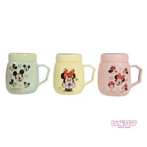 Mug Cerámica Mickey y Minnie Tonos Pastel con Tapa