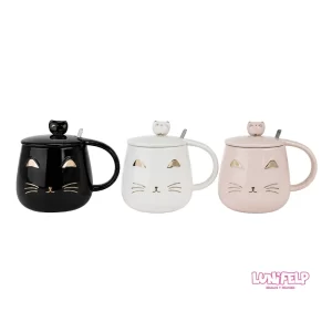 Mug Cerámica Gato Chic con Tapa y Cuchara 3D