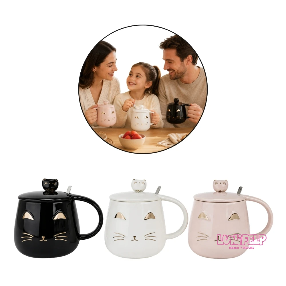 Mug Cerámica Gato Chic con Tapa y Cuchara 3D - Imagen 2