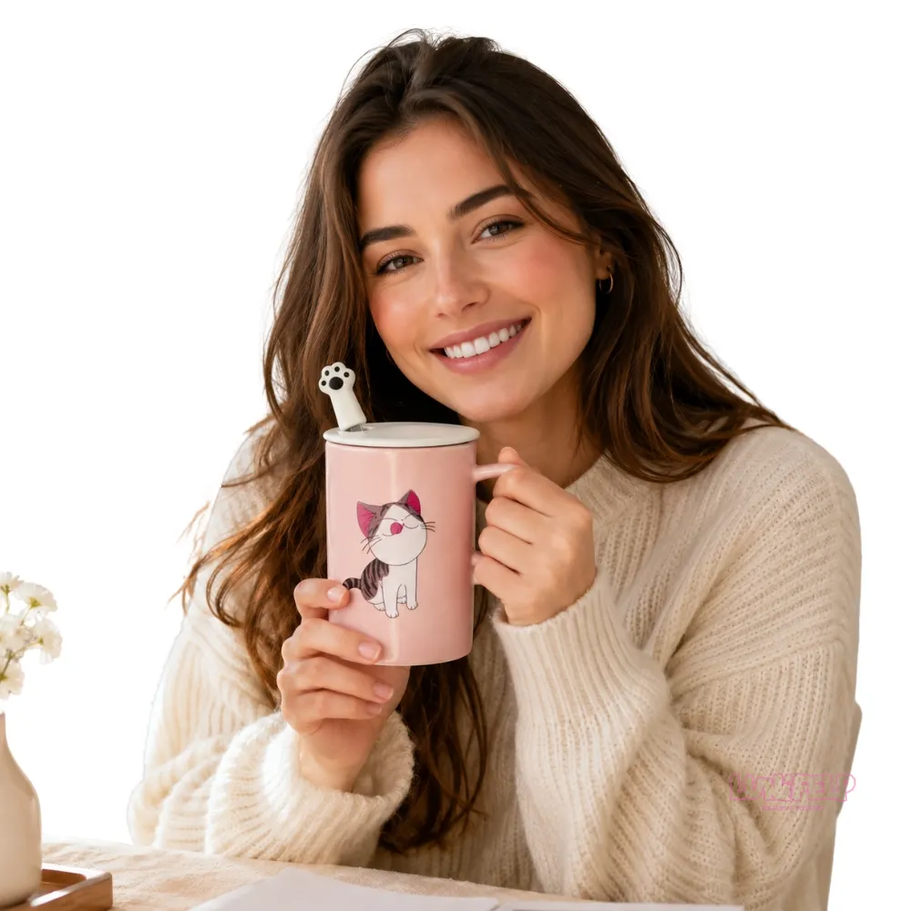 Taza de Cerámica con Tapa y Cuchara de Gato - Imagen 5