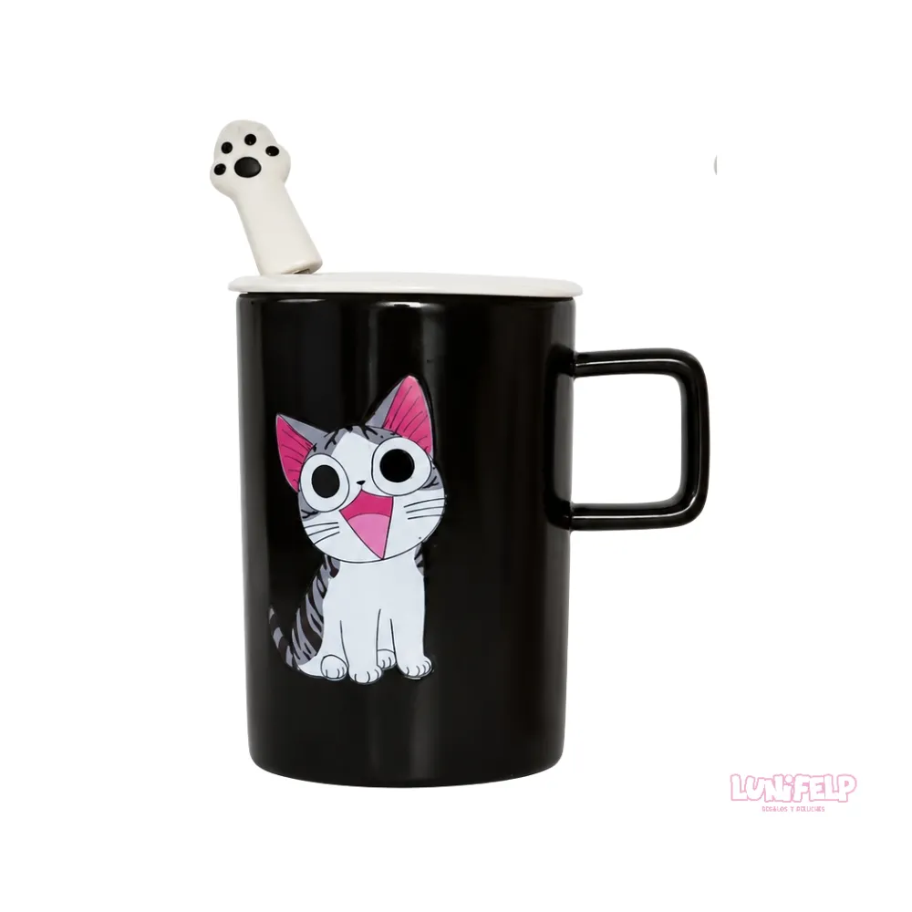 Taza de Cerámica con Tapa y Cuchara de Gato - Imagen 3