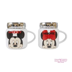 Mug Cerámica Mickey y Minnie con Tapa Espejo