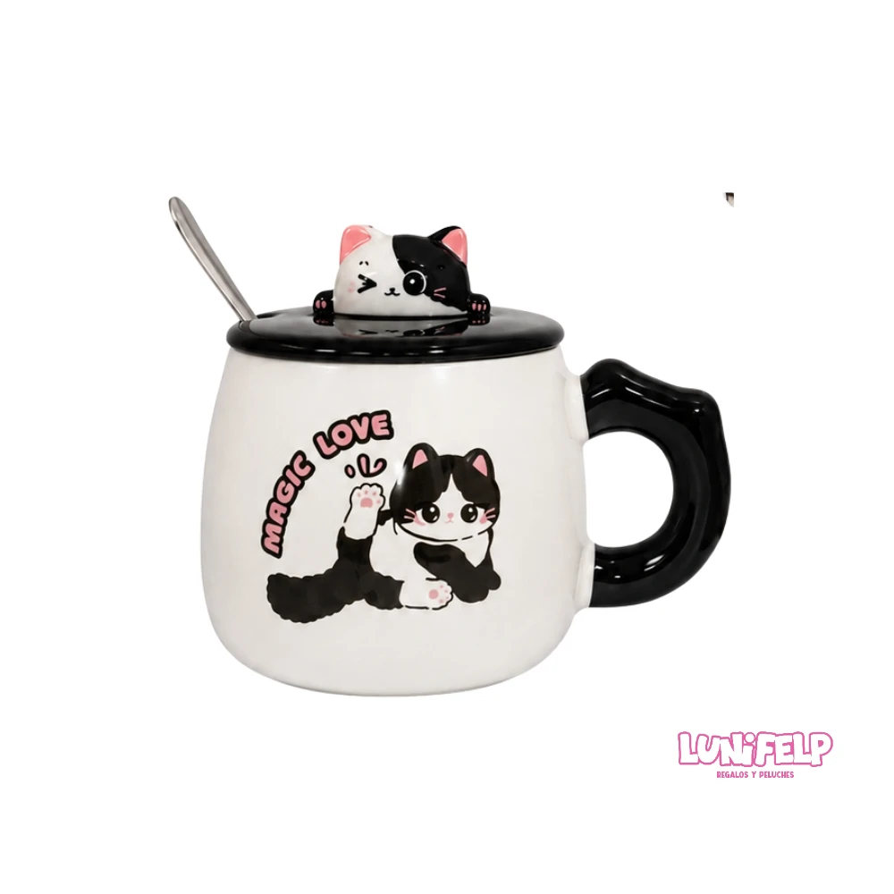 Mug de Cerámica Gato Kawaii con Tapa 3D y Cuchara - Imagen 3