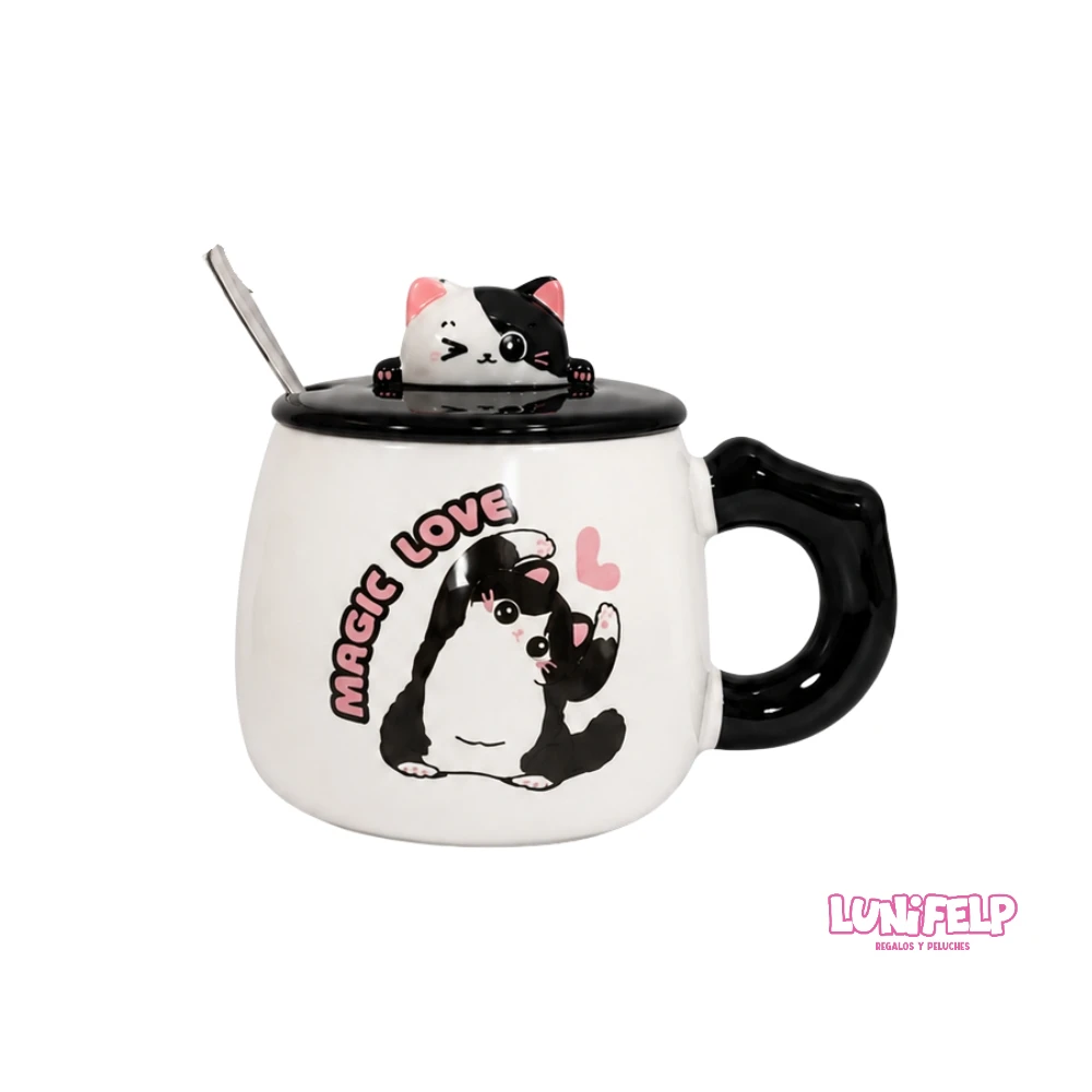 Mug de Cerámica Gato Kawaii con Tapa 3D y Cuchara - Imagen 2