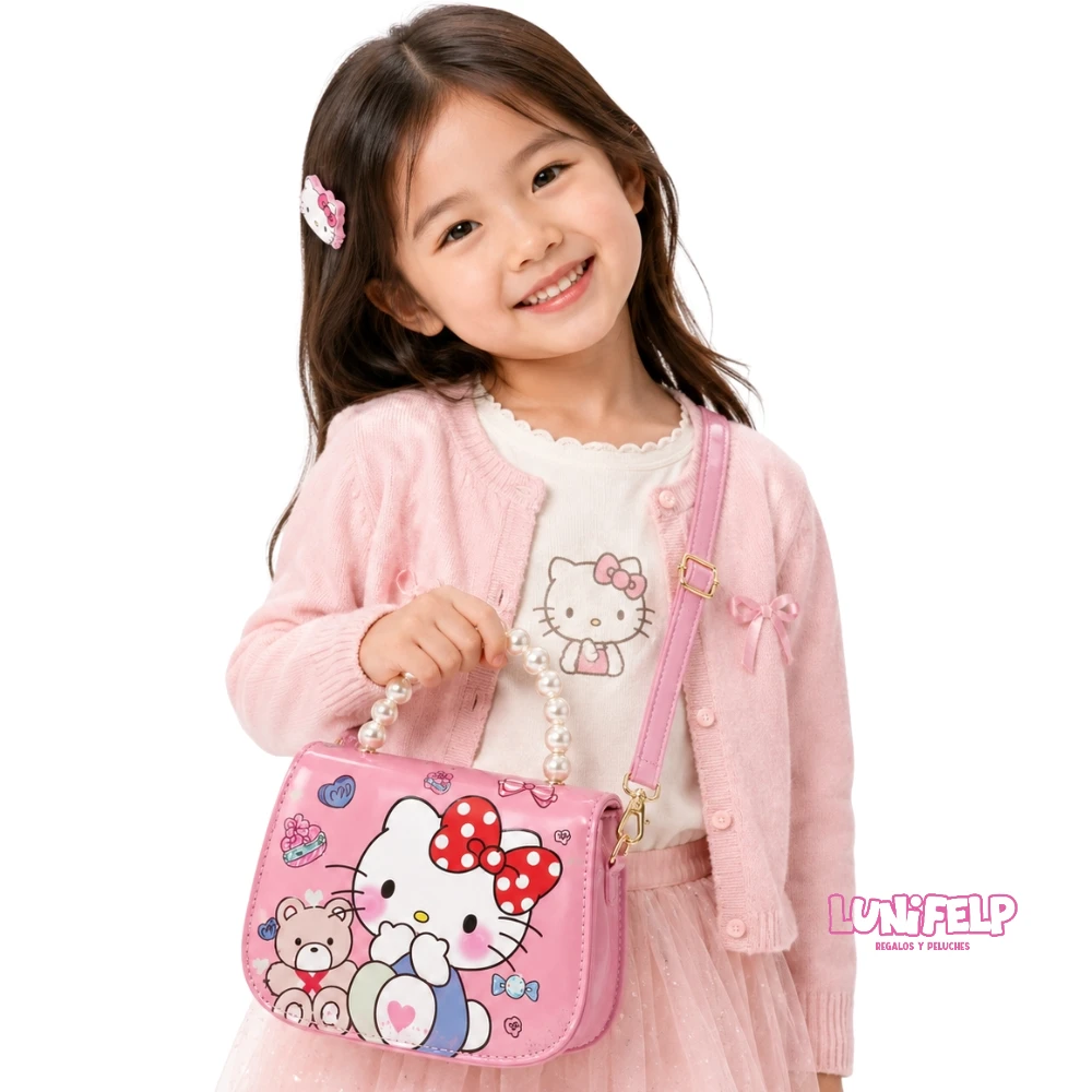 Bolso Hello Kitty de Mano con Perlas y Correa Bandolera - Imagen 2