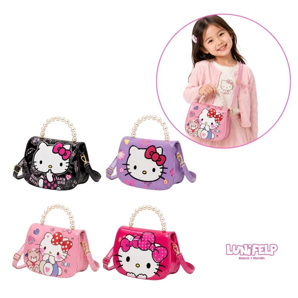 Bolso Hello Kitty de Mano con Perlas y Correa Bandolera - Imagen 3