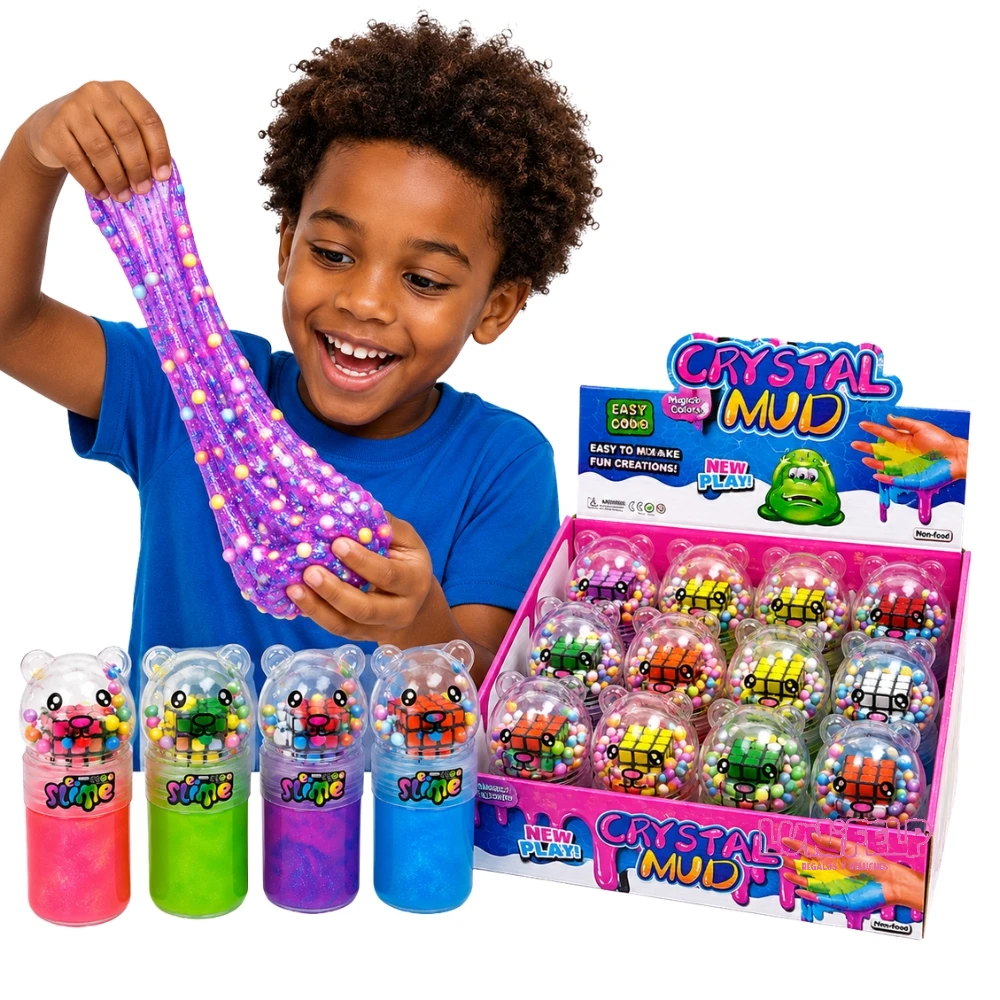 Slime Crystal Mud con Mini Cubo Rubik y Envase de Oso - Imagen 2