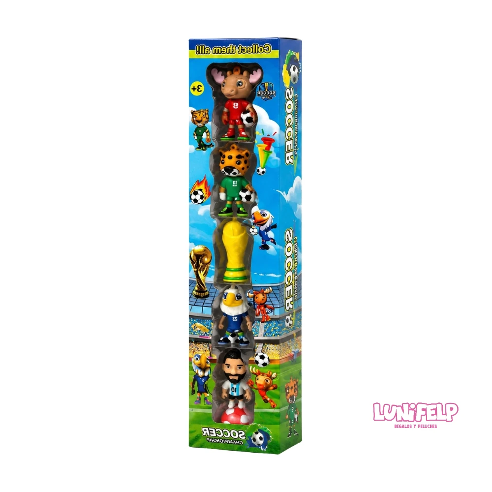 Set de 6 Figuras Coleccionables Campeonato de Fútbol con Trofeo