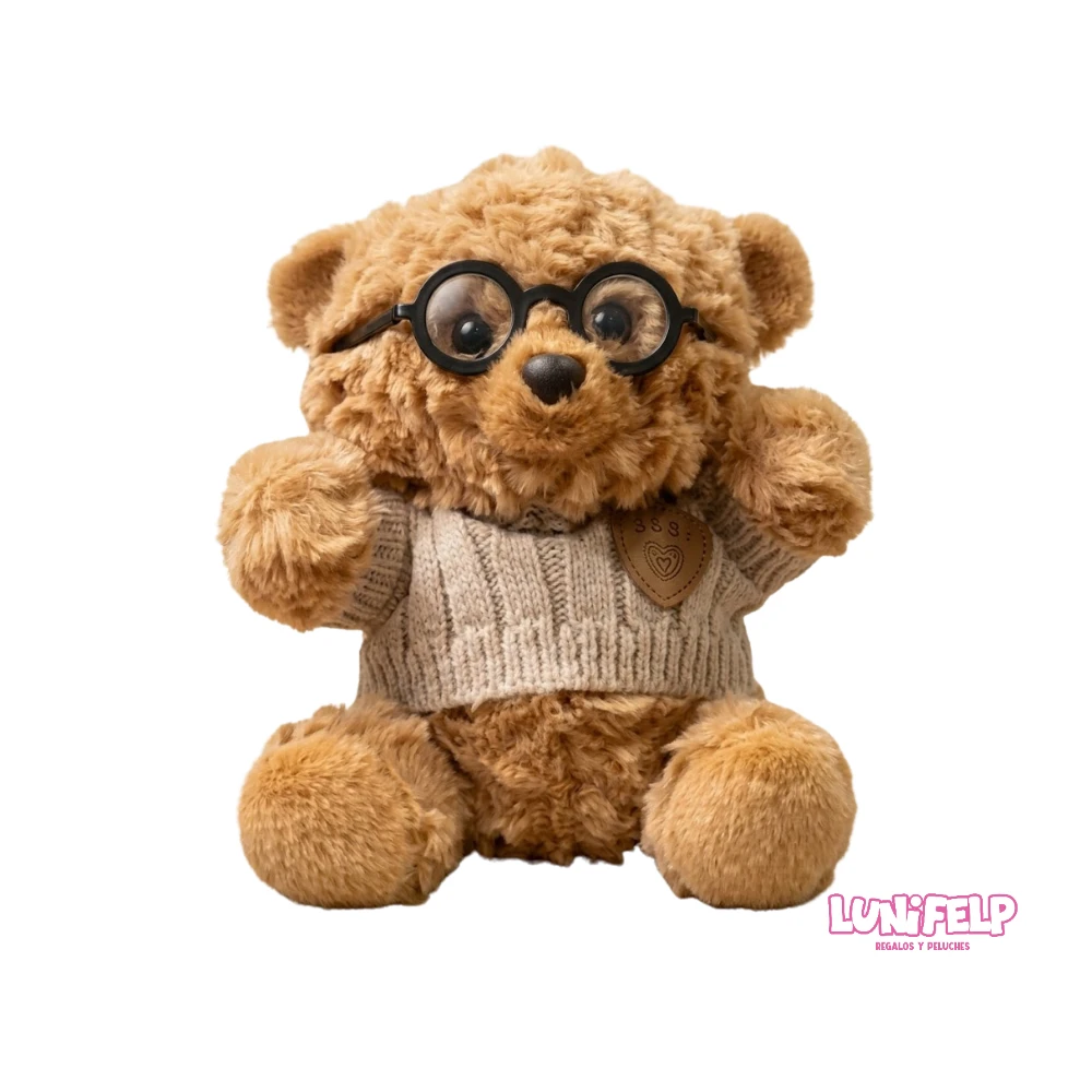 Peluche Oso 22 cm con Suéter y Gafas