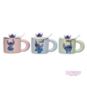Mug de Cerámica Stitch con Asa Gruesa y Tapa de Goma 3D