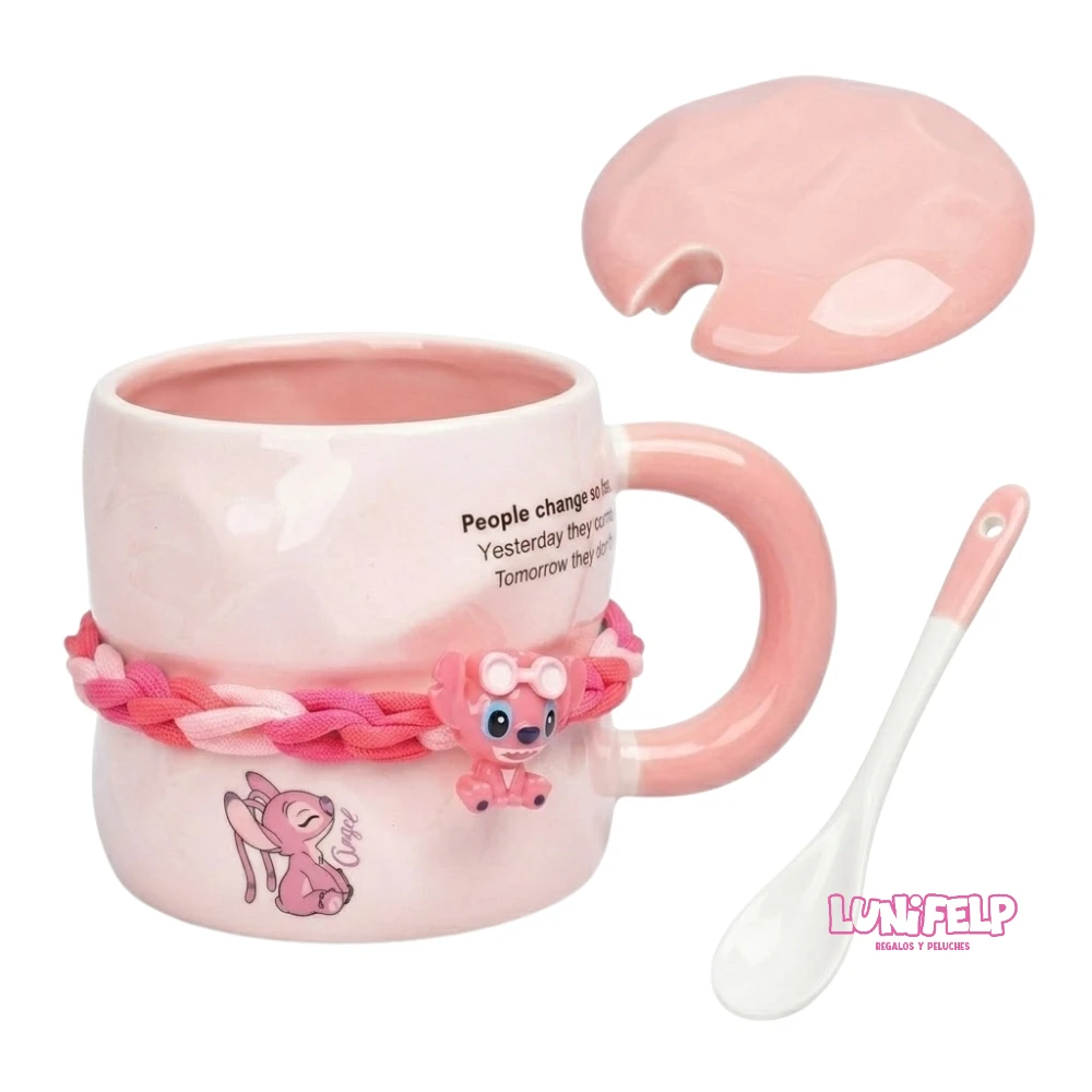 Mug de Cerámica Texturizado Stitch y Angel - Imagen 3