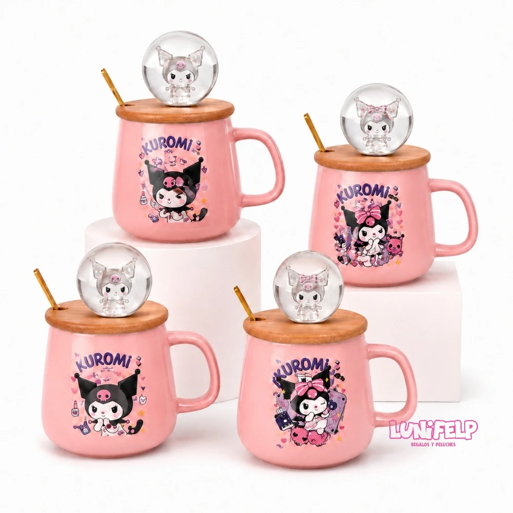 Pocillo cerámico con Tapa Esfera Kuromi para regalo