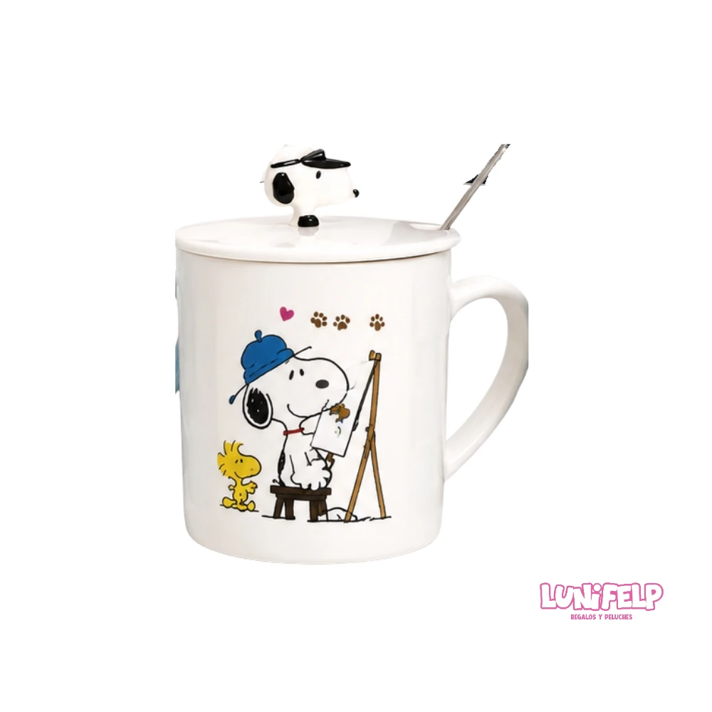 Pocillo cerámico Snoopy Tapa y Cuchara para regalo - Imagen 5
