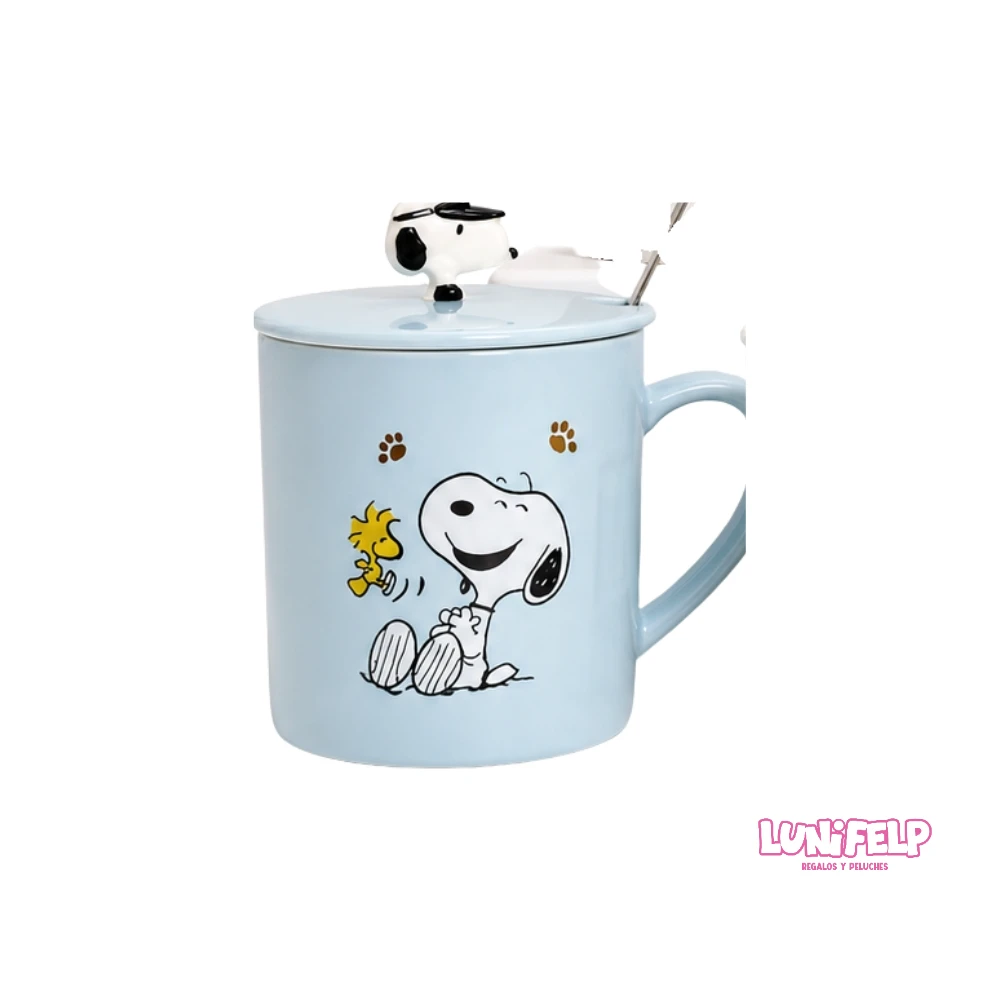 Pocillo cerámico Snoopy Tapa y Cuchara para regalo - Imagen 4