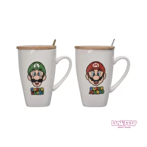 Mug de Cerámica Super Mario / Luigi con Tapa de Madera