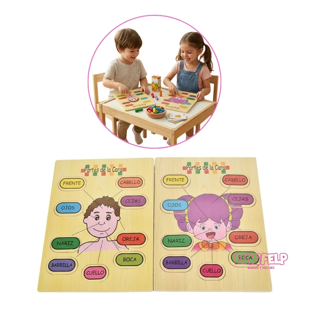 Rompecabezas Educativo de Madera: Partes de la Cara - Imagen 2