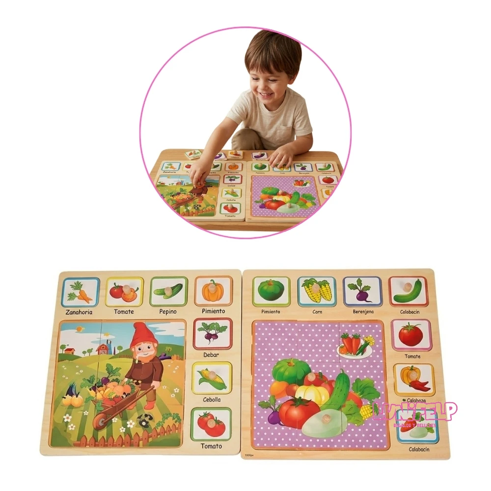 Rompecabezas Educativo de Madera: Aprendiendo Frutas y Verduras - Imagen 2