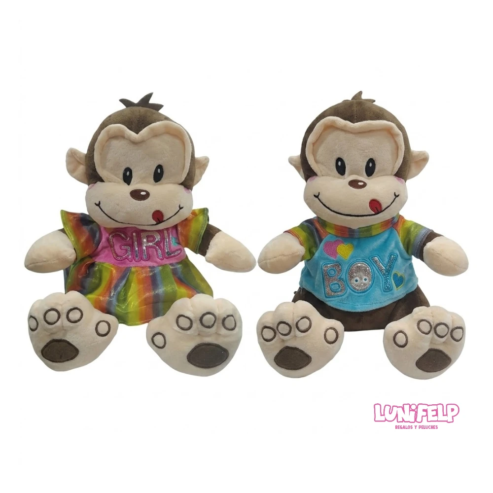 Peluche Mono y Mona Sentados 30 cm para regalo
