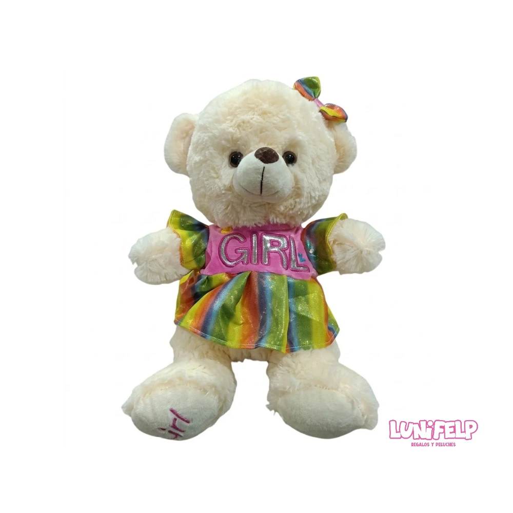 Peluche Oso 30 cm Suave con Vestido Colorido