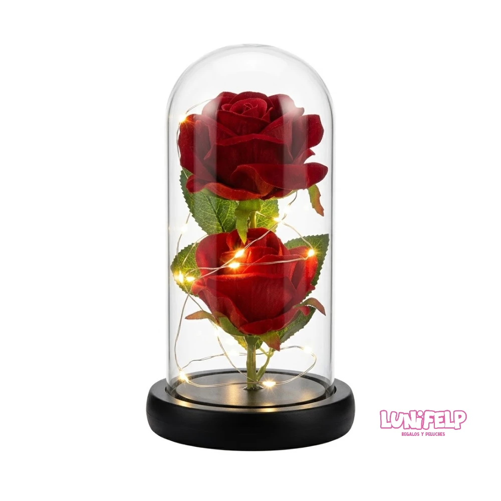 Cúpula Rosa Encantada Doble con Luces LED 21cm - El Regalo Romántico