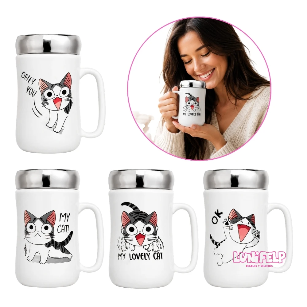 Pocillo cerámico con Tapa Espejo Gatos - Imagen 3