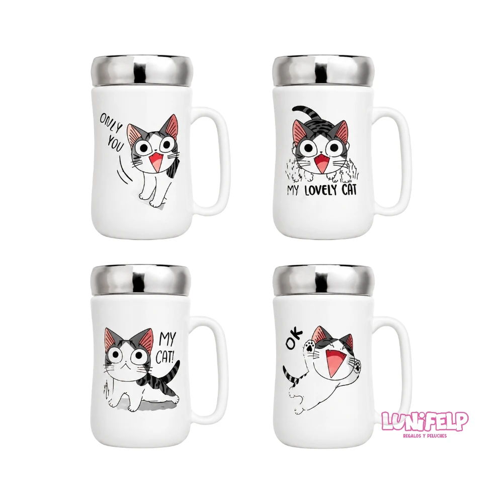 Taza con Diseño de Gatitos y Tapa Espejo