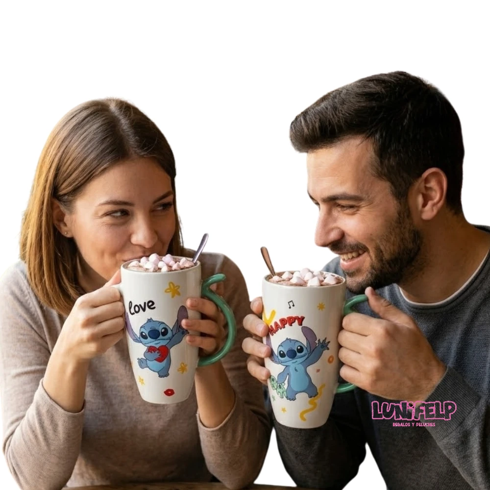 Mug Alto Viajero de Cerámica Stitch con Tapa - Imagen 4