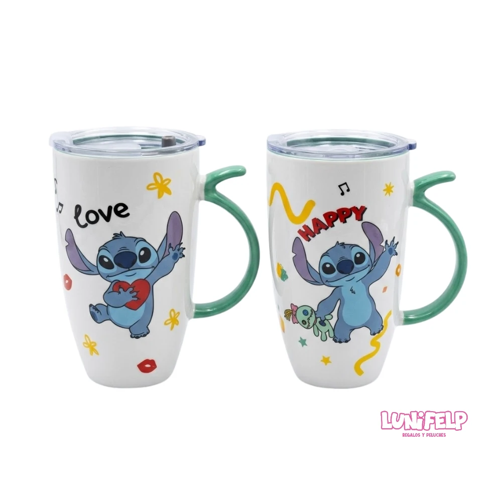 Mug Alto Viajero de Cerámica Stitch con Tapa - Imagen 2