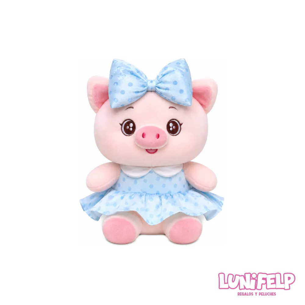 Peluche Cerdita con Vestido de Puntos 21 cm