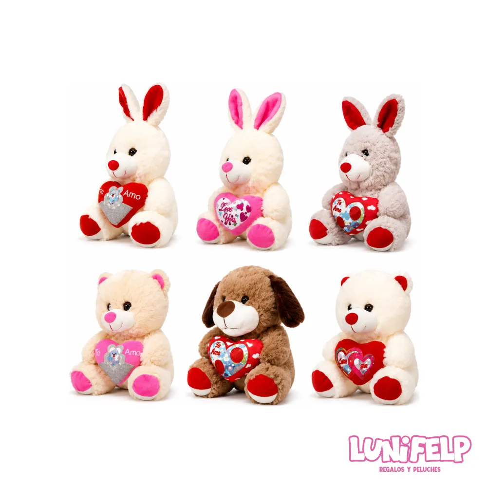 Peluche Romántico con Corazón Brillante 25 cm
