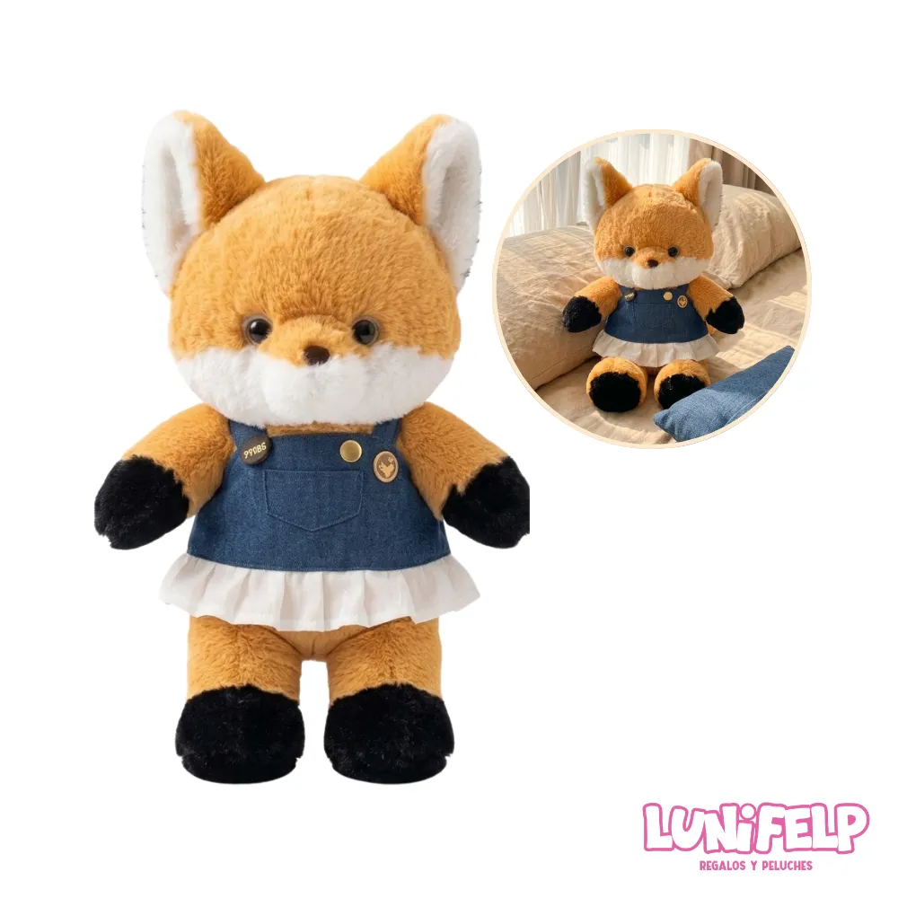 Peluche de Zorro Kawaii con Vestido Denim