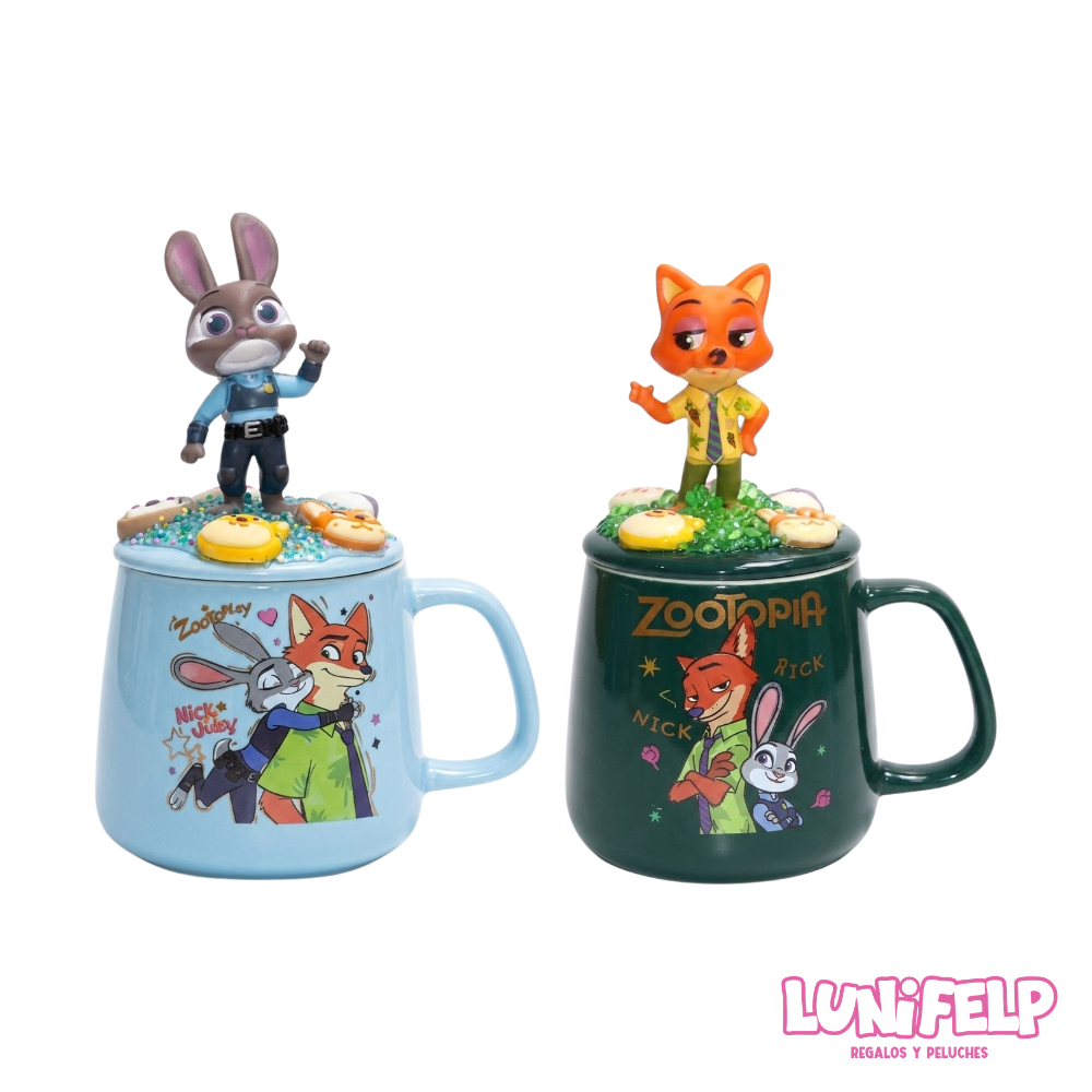 Pocillo Taza De Cerámica Zootopia Disney Con Tapa Y Figura 3D
