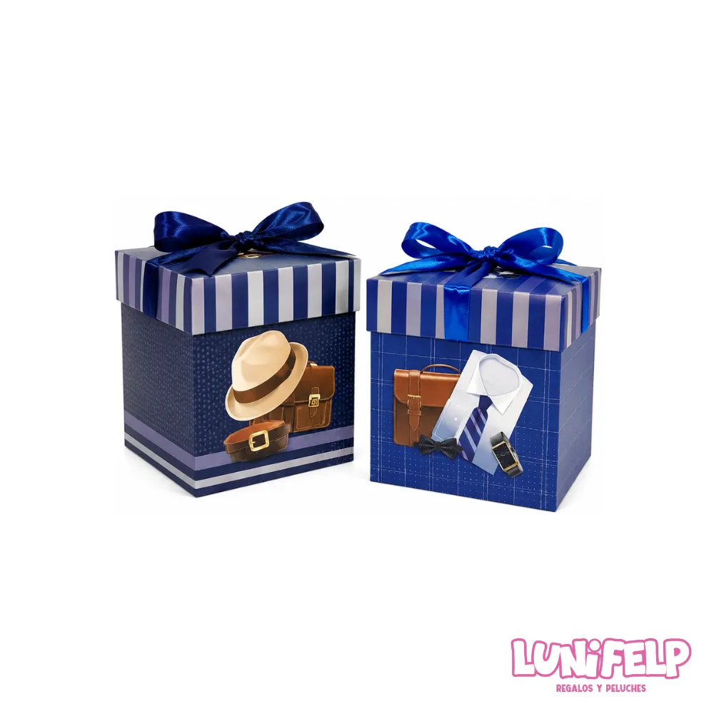 Caja de Regalo Masculina Cubo 15x15 cm con moño