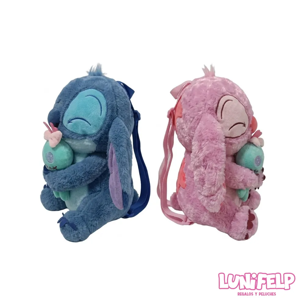 Morral Infantil de Peluche 3D Stitch y Angel con Muñeco Scrump - Imagen 3