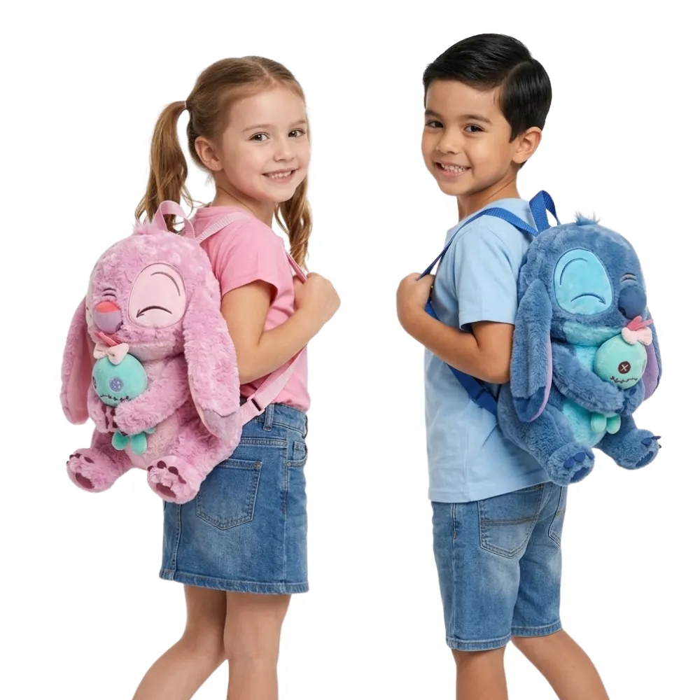Morral Infantil de Peluche 3D Stitch y Angel con Muñeco Scrump - Imagen 2