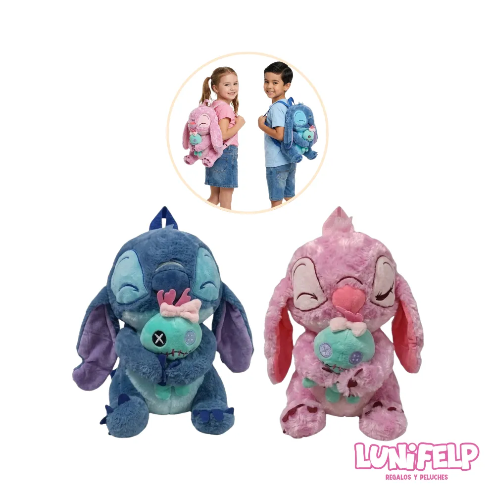 Morral Infantil de Peluche 3D Stitch y Angel con Muñeco Scrump - Imagen 4