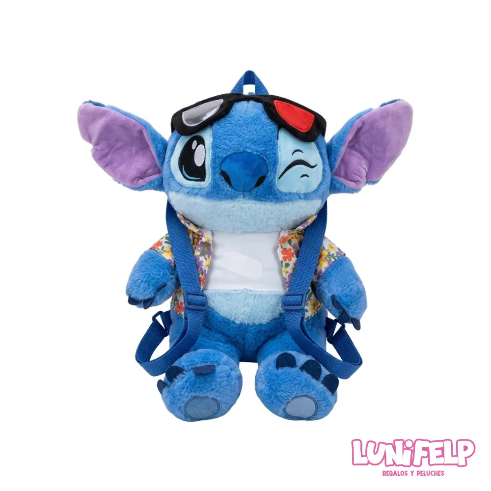 Morral de Peluche Stitch Estilo Hawaiano con Gafas para Niñas