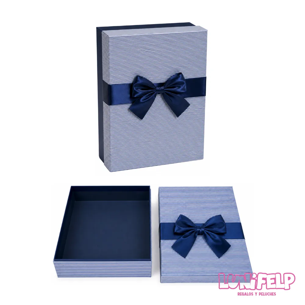 Caja de Regalo Premium Gris con Moño 27 x 19 x 7 cm - Rayas Finas - Imagen 4