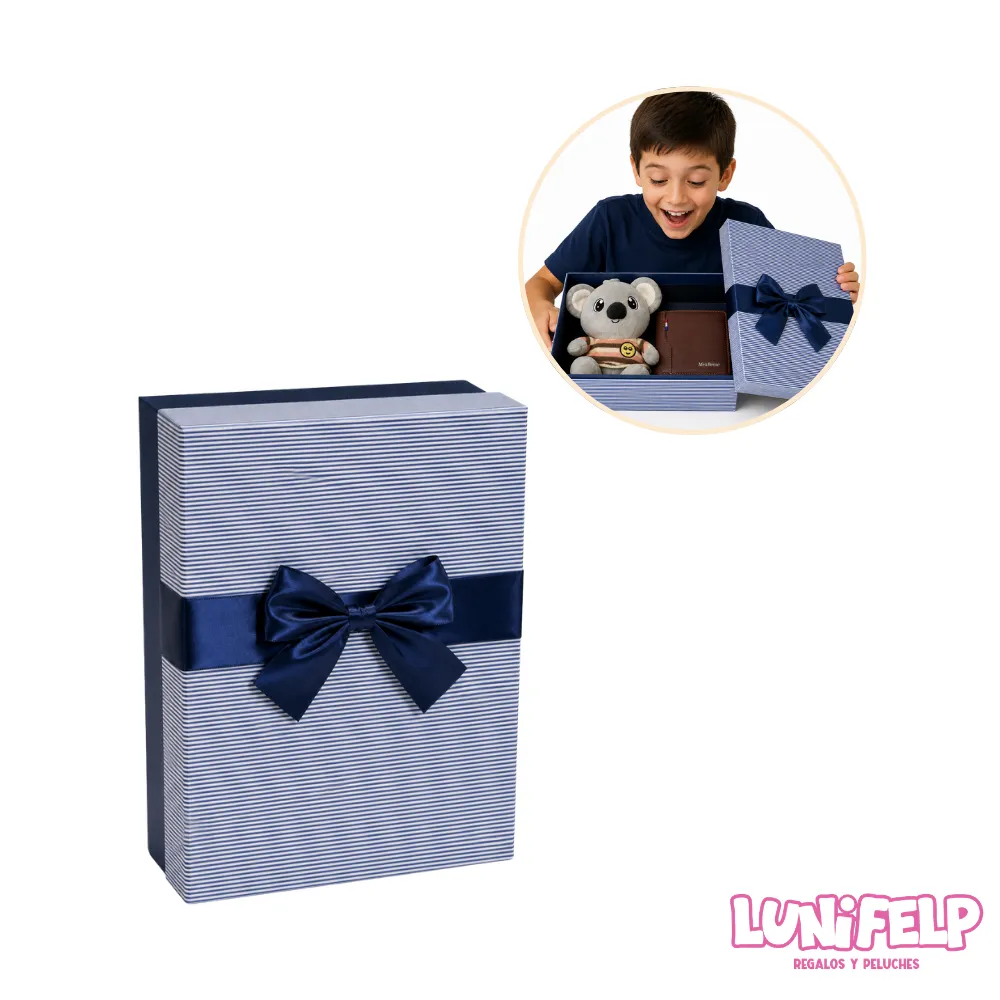 Caja de Regalo Premium Gris con Moño 27 x 19 x 7 cm - Rayas Finas - Imagen 2